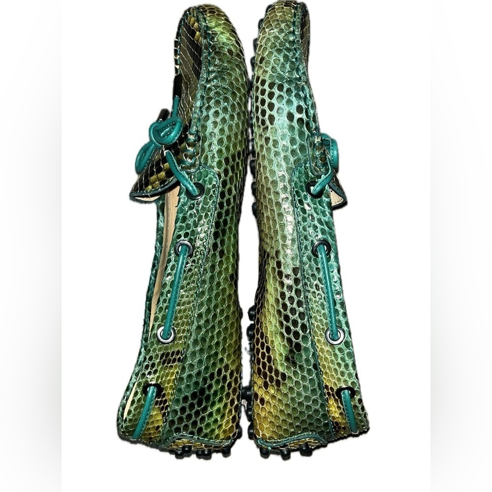 TOD’S Green/Black Python Gommino Bow Loafers, Size 37 - Picture 6 of 9